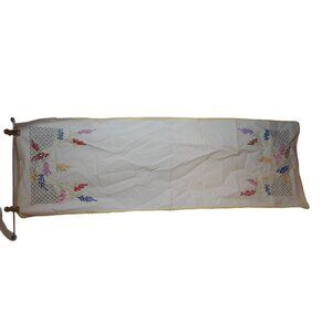 Large Vintage hand embroidered floral yellow Lace Dresser scarf runner